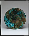 Bowl, Stonepaste; painted under transparent turquoise glaze